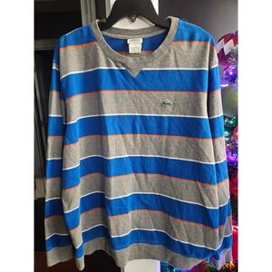 Lacoste Sport Mens Long Sleeve Striped Crewneck Sweater Blue Gray Orange Size 8